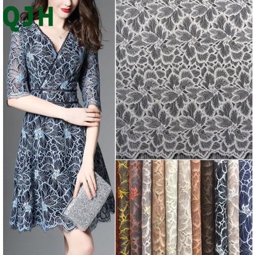 Unique Flowers Pattern Two-tone Patchwork Embroidery Lace Fabric Nylon&Cotton Material French Fashion Lace Party Dress Cloth