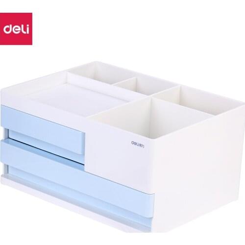 Deli Versatile Desktop Storage Box Cosmetic Case 2 Grid Drawer Storage Box Porta Caneta Office Desk Accessories Pen Holder 8905