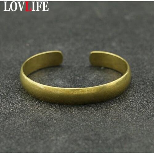 Vintage Copper Glossy Geometric Opening Bangle Jewelry for Women Brass Simple Fashion Adjustable Bracelets Antique Bangles Gifts