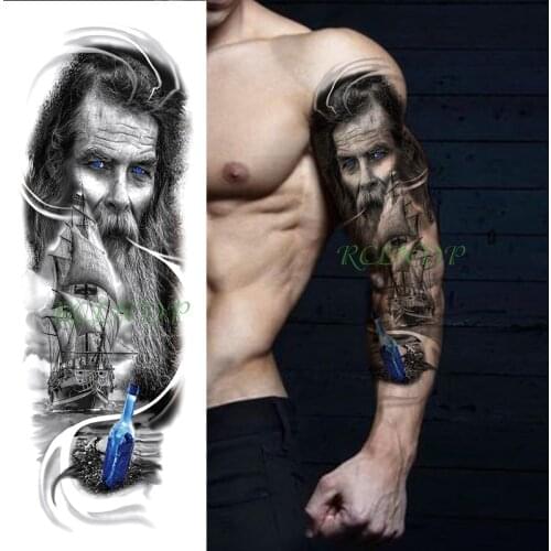 Waterproof temporary tattoo sticker sailboat beard real man wave blue bottle fake tatoo flash tatto for male women
