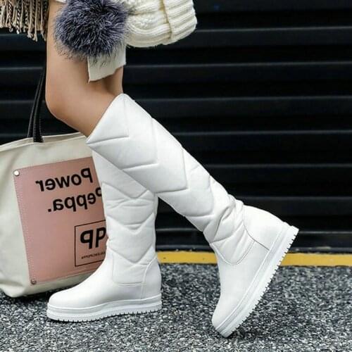 2020 Winter Warm Knee High Boots Platform Height Increasing Women Snow Boots Plush Warm Boots Slip on Women Boots Black White