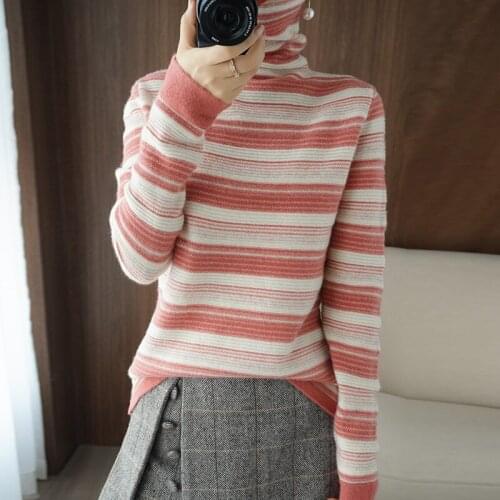 Adishree woman winter 100% Cashmere sweater autumn knitted Pullovers High Quality Warm Female thickening Turtleneck Patchwork