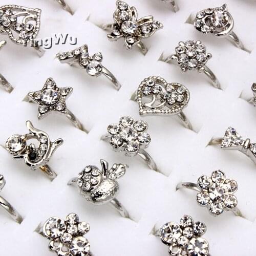 Yingwu Mix 10pcs/Set Silver Color Star Heart Crystal Rhinestone Finger Rings For Women Flower Midi Knuckle Ring