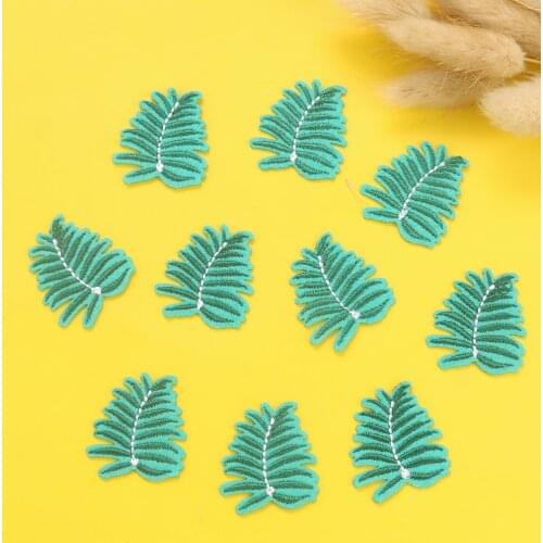 10PCS Green Leaves Embroidered Patches for Garments Tree Leaf DIY Fabric Iron on Patches for Clothing Stickers Appliqued Badges
