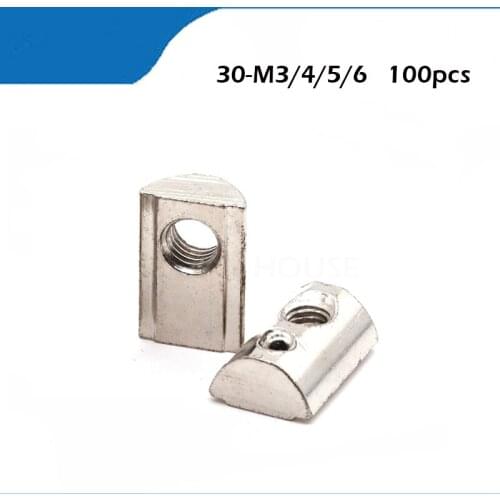 T slot 100pcs M3 M4 M5 M6 Spring Nut For 3030 Aluminum Profile Nickel Plated Round Roll T Slot Elastic Nut Aluminum Connector