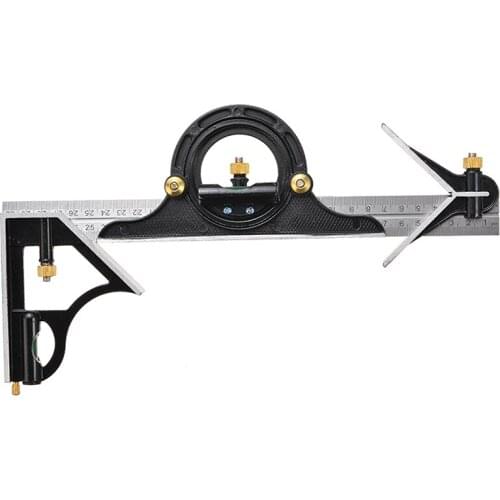 12 Inch Carpenter Tools Combination Measuring Angle Ruler Tool Tri- Square Ruler Steel Protractor Multi-function Measuring Tool