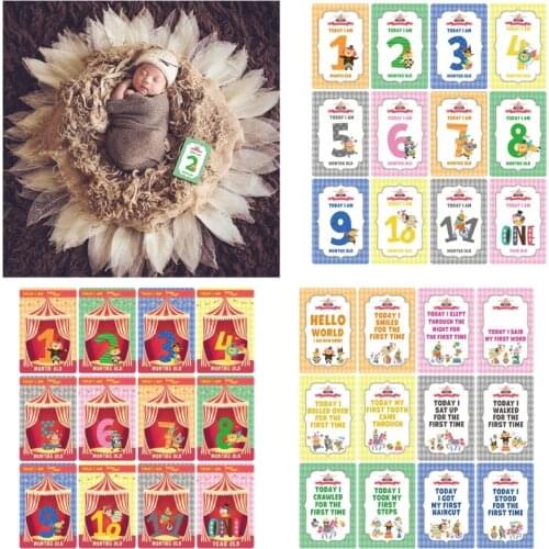 12 Pcs Month Card Baby Monthly Newborn Milestone Photo Sharing Cards Gift Set Funny Cartoon Photography Photo Cards Stic