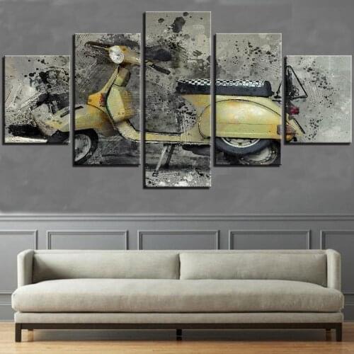 5 Pieces Motocycle Canvas Pictures Yellow Motor Van Bicycle Posters Transportation Painting Retro Wallpapers For Home Decor