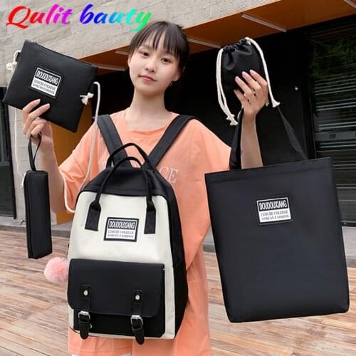 5 Pcs High Quality Nylon Backpack for School Teenagers Girls 2021 Fashion New Womens Large Capacity Waterproof Backpack Mochila