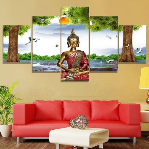 5D DIY Embroidery Diamond Picture Portrait Home Decor 5 Pcs Painting Green Buddha Cuadros Full Round Drill Cross Stitch Wall art