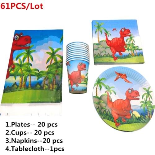 61pcs/lot Dinosaur Theme Tableware Set Decoration Napkins Cups Happy Birthday Party Baby Shower Boys Favors Plates Tablecloth