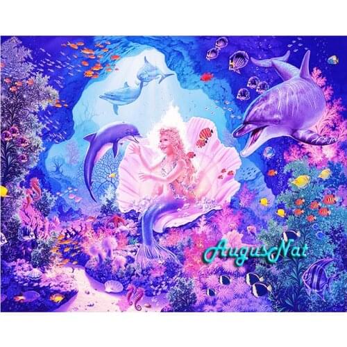 Mermaid girl diamond painting on canvas sea animal wall art decor dolphin rhinestone pictures diamond dotz mosaic sticker ocean