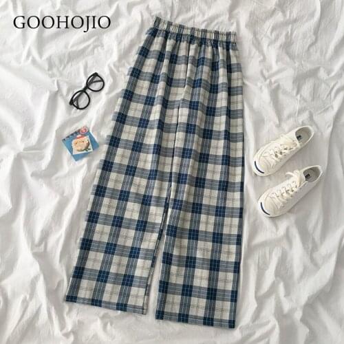 Wide Leg Pants Womens Hot Sale Summer Fall Chic High Waist All-match Teens Streetwear Ins Trendy Harajuku Plaid Womens Trouser