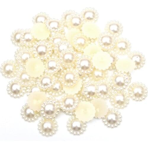 100Pcs Off-White Round Pearls Beads Craft Cabochon Flatback Decoration Embellishments For Scrapbooking Needlework Accessories