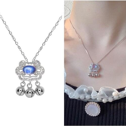 Trendy Moonstone Lock Pendant Necklaces Girls Choker Accessories Fashion Lady Silver Plated Chain Necklace Women Jewelry 2021