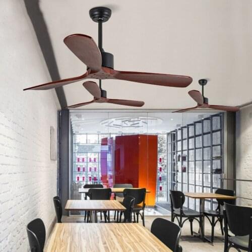 Wood large wind ceiling fan silent American simple remote control fan living room home retro electric fan without light