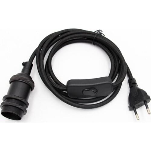 2Meters EU Plug Power Cord with Switch E14 Vintage Screw Lamp Holder Brass Light Socket