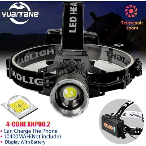 10400MAH XHP90 4-CORE LED Headlamps USB Rechargeable Zoom Headlights Waterproof Camping Fishing Flashlight 18650 XHP50 XHP70 LED