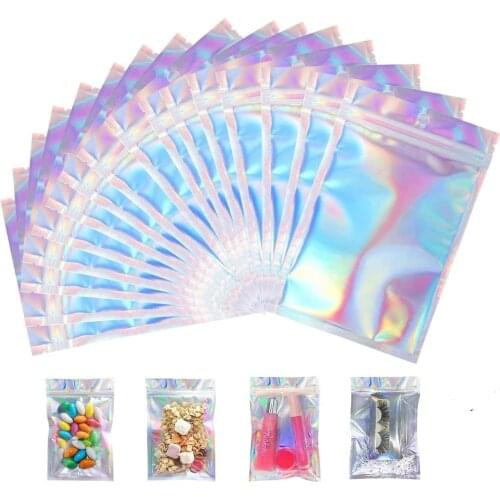Holographic Laser Translucent Zip Lock Packaging Resealable Eyelashes Storage Bag Pouch Cosmetic Box For Wholesale Dropshipping