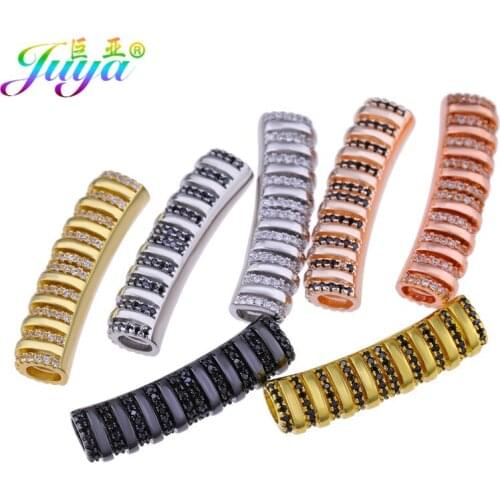 Juya DIY Micro Pave Cubic Zirconia Gold/Rose Gold DIY Hollow Curved Tube Beads For Handmade Devorative Beading Jewerly Making