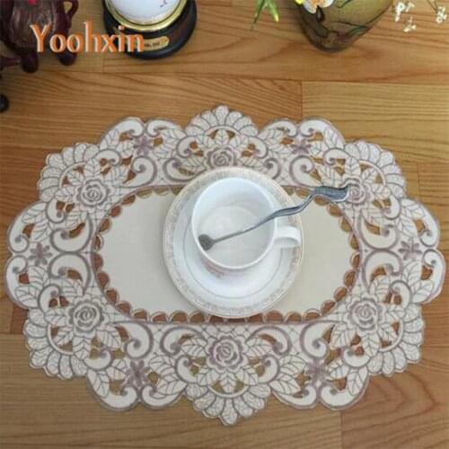 Nice embroidery table place mat pad cloth pot cup holder drink coaster Christmas placemat dining mug coffee doily kitchen