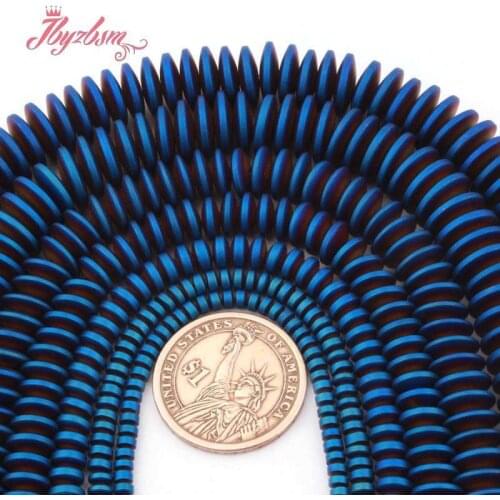 Heishi Rondelle Disc Beads (No Magnetic) Frost Blue Hematite Stone Spacer Beads for DIY Jewelry Making Necklace Bracelet 15"