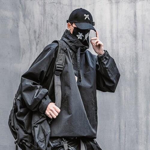 Techwear Turtleneck White Letter Print Jackets Coats Men Oversized Hip Hop Casual Japan Style Streetwear Autumn Male Outerwear
