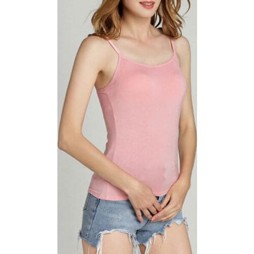 Summer Modal Bra Tank Top Women Spaghetti Strap Camisole with built in bra Padded Self Mold Bra Solid Casual female Tops Vest