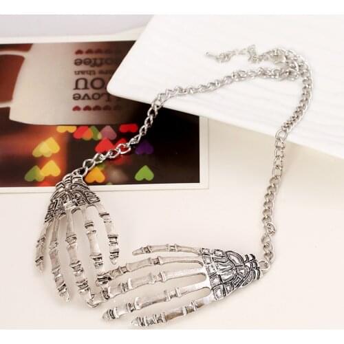 Fashion Halloween Jewelry Collares Vintage Punk Gothic Skull Bone Hand Claw Long Pendant Necklace Women Chains Accessories