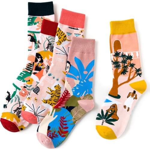 Cartoon Creative Beauty Illustration Animal Harajuku Crazy Socks Women Novelty Funny Jacquard Happy Cotton Skateboard Socks
