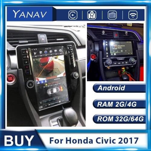 Android Multimedia Player 2Din Stereo Receiver Car Radio For Honda Civic 2017 Auto Tesla Vertical HD Screen Video GPS Navigation