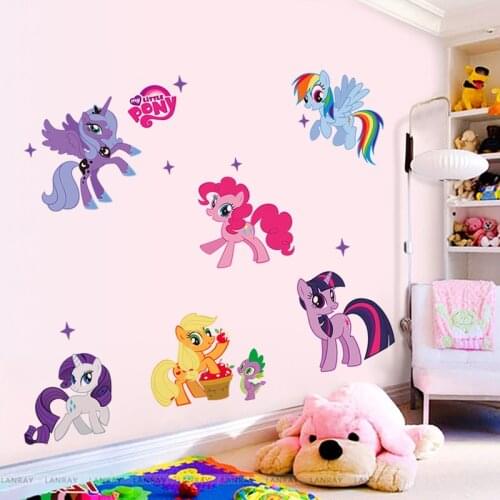 Cartoon Unicorn Wall Stickers for Kids Rooms Wall Decals Girls Children Nursery Bedroom Decor Mural Gift My Little Pony