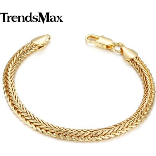 Trendsmax 6mm Mens Womens Bracelet Foxtail Link Yellow Rose Gold Filled Bracelet Gift Jewelry GBM71
