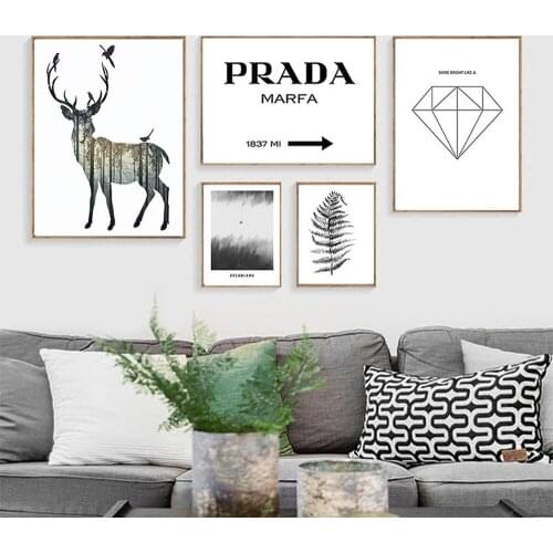 Hot Sale Ins Nordic Wall Art Canvas Painting Elk Moose Love Anime Posters Wall Pictures For Living Room Sofa Background Bedroom