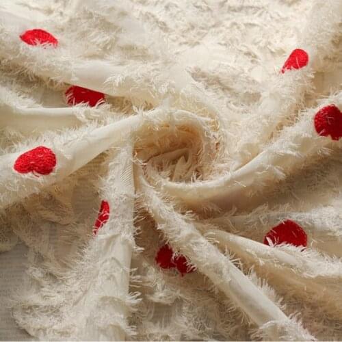 New Chiffon Tassel Jacquard Cut Flower Fabric Love Embroidery Fabric For Womens Dress Skirt