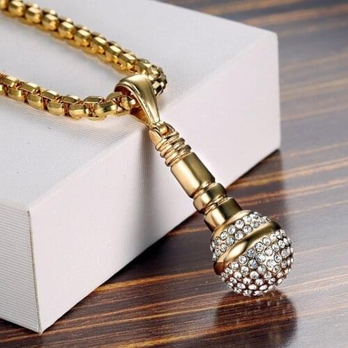 New Personality Gold-Plated Microphone Necklace Man Woman Hip Hop Rock-Encrusted Microphone Pendant Accessories Party Jewelry