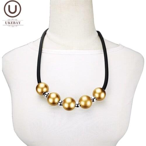 UKEBAY New Gold Color Bead Necklaces Women Pendant Necklace Luxury Jewelry Rubber Necklace Statement Clothes Chain Adjustable