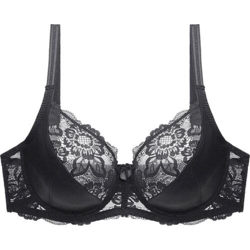 New Lace Perspective Bra Women Sexy Lingerie Underwire Embroidery Floral Bralette Plus Size C 36 38 40 42 44 46