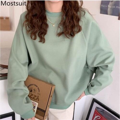 Casual Fashion O-neck Women Sweatshirt 2021 Spring Full Sleeve Korean Solid Loose Basic Female Tops Pullovers Femme
