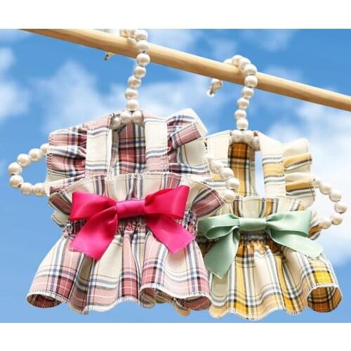 Spring And Summer New Pet Cute Lattice Bow Clothes Puppy Clothes Princess Small Dog Teddy Pet Cat Vest Skirt Puppy Pet Clothing