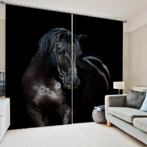 New black horse curtains 3D Blackout Curtains For Living room Bedding room Drapes Cotinas para sala