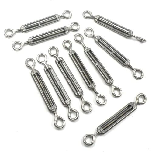 Silver 304 Stainless Steel European Style Eye to Eye M5 Turnbuckles Adjustable Wire Rope Tensioners Pack of 10