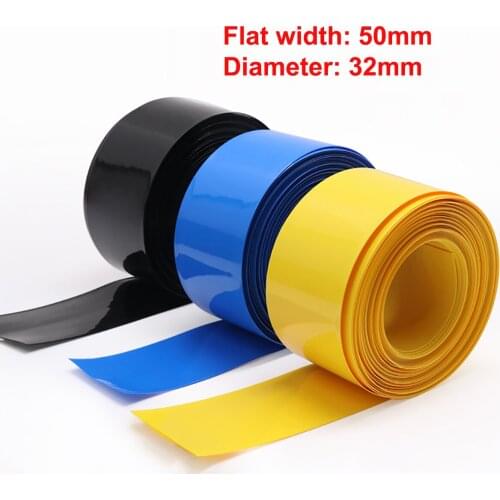 1M Width 50mm PVC Heat Shrink Tube Dia 32mm 18650 Lithium Battery Pack Wrap Cover Skin Insulated Film Protection Sleeve Sheath