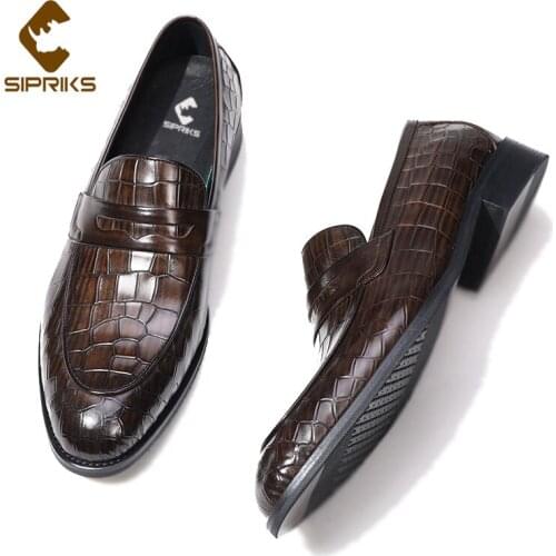 Sipriks Genuine Leather Casual Shoes Mens Slip On Flats Elegant Black Loafers Grooms Wedding Dress Shoes Retro Penny Loafer 44