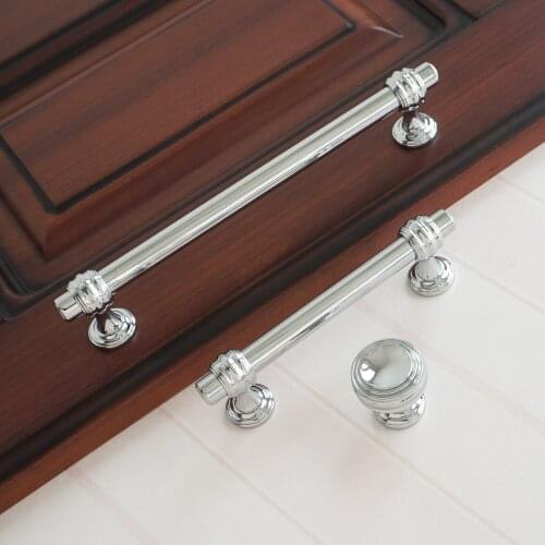 3.75" 6.3" Bright Chrome Cabinet Handles Zinc Alloy Round Diameter 1.2" Drawer Knobs Wardrobe Cupboard Handle Hardware Modern