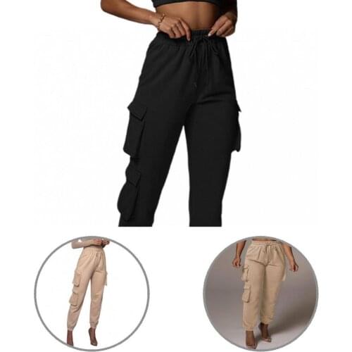 Lady Popular Solid Color Ankle Tied Sports Pants Autumn Winter Trousers Elastic Waist for Fitness