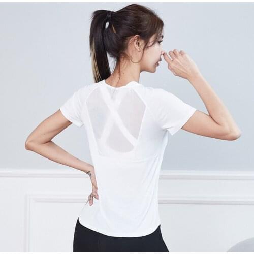 Summer Sports Workout T-shirts Women Gym Yoga Shirts Short Sleeve Loose Quick Dry Mesh Fitness Training Jogging Sportswear Tops