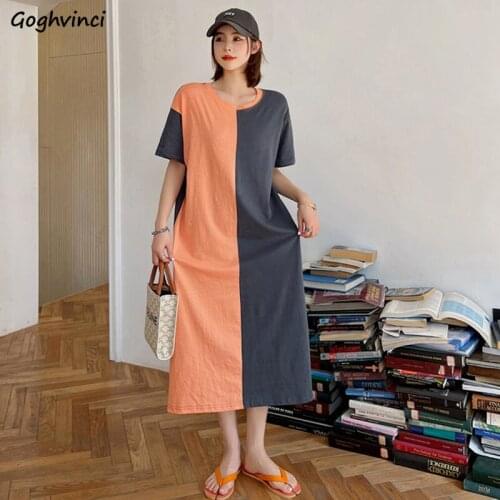 Dresses Women Plus Size Patchwork Loose Summer Hot Daily All-match Simple Bf Lazy Korean Style Fashion Cozy Soft Harajuku Retro