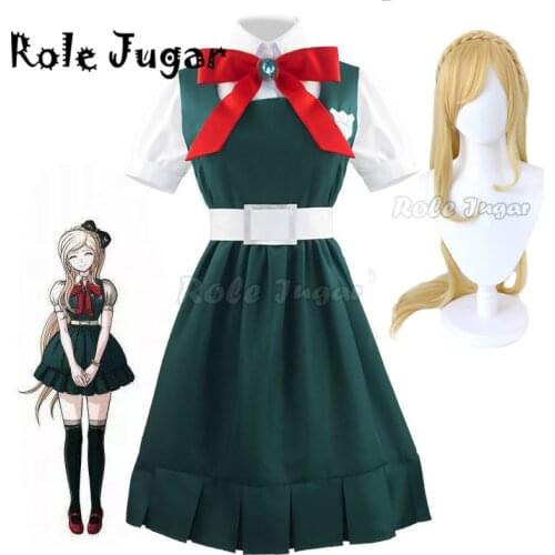 Anime Danganronpa Cosplay Sonia Nevermind Cos Fashion New Green Dress Cosplay Woman Costume JK School Uniform And Wig C95C14