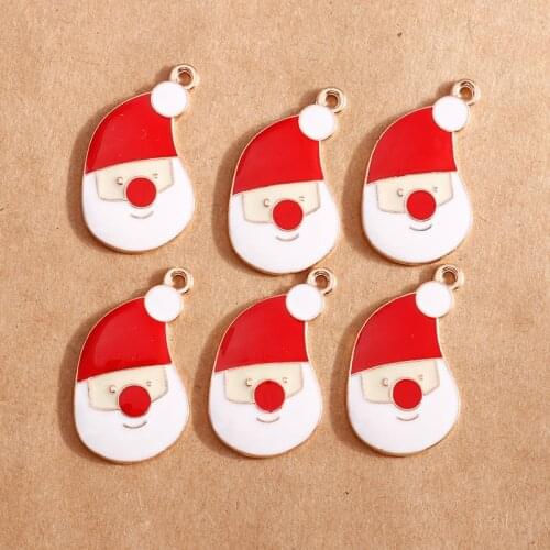 10pcs 16*30mm Santa Claus Pendants Enamel Christmas Charms Fit DIY Bracelets Necklace Jewelry Findings